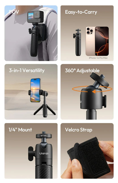 Ulanzi MT88 ClipMate Tripod Backpack Clip Selfie Stick Mode Extendable Tripod Mode Travel Photography Livestreaming Vlog Shots