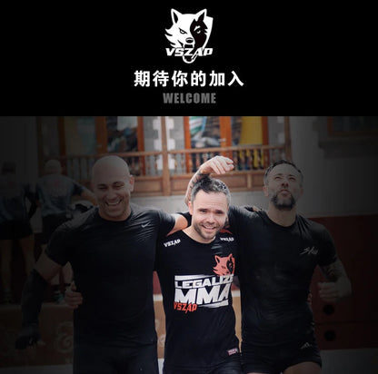 Vszap Fitness T-shirt MMA Combat Fighting Sanda Thai Boxing Sports Muscle Training Running Personality Wolf Eyes Short Sleeve