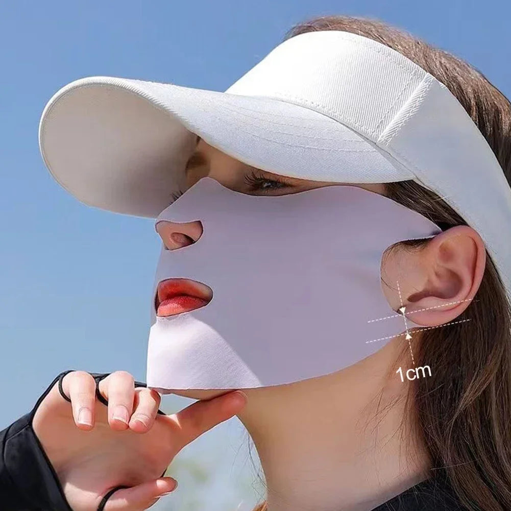 Women Men Sunscreen Mask Outdoor Cycling Face Mask Breathable Reusable Double Layer Ice Silk Masks Anti-UV Sun