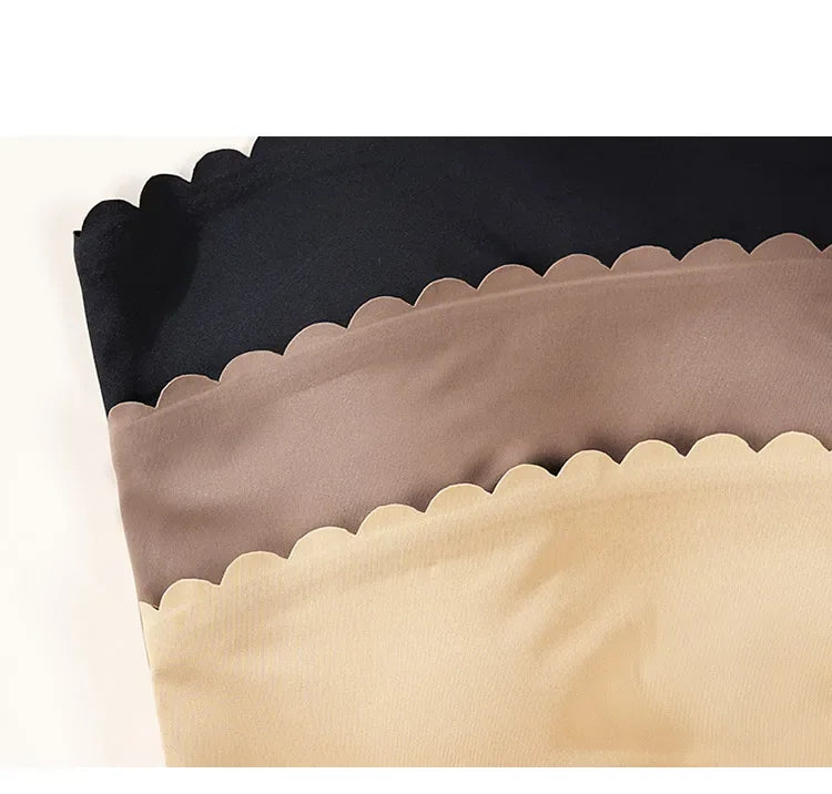 Hot Sale New Design Effective Slip-proof Scallop Side One Piece Bralette Padded Ice Silk Seamless Strapless Bra For Women