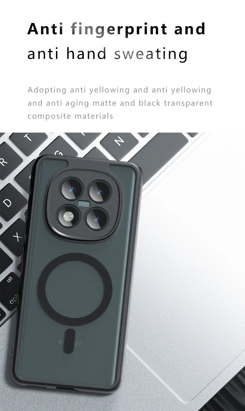 For Xiaomi Redmi Note 15 Pro Plus 5G Case Shockproof Magnetic Matte PC+TPU Anti-fingerprint Translucent Cover for Note15 Pro