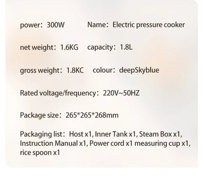 110V-220V Household Kitchen Electric Cooking machine Mini 1.8L Rice Cooker for Boiling Water, Rice, and Soup