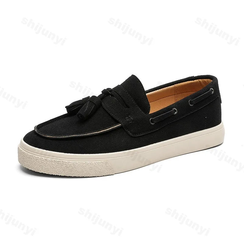 2025 Men Flat Loafers Frosted Suede Flat Shoes Comfortable Non Slip Trendy Fashion Loafers Lightweight Outdoor Casual Shoes