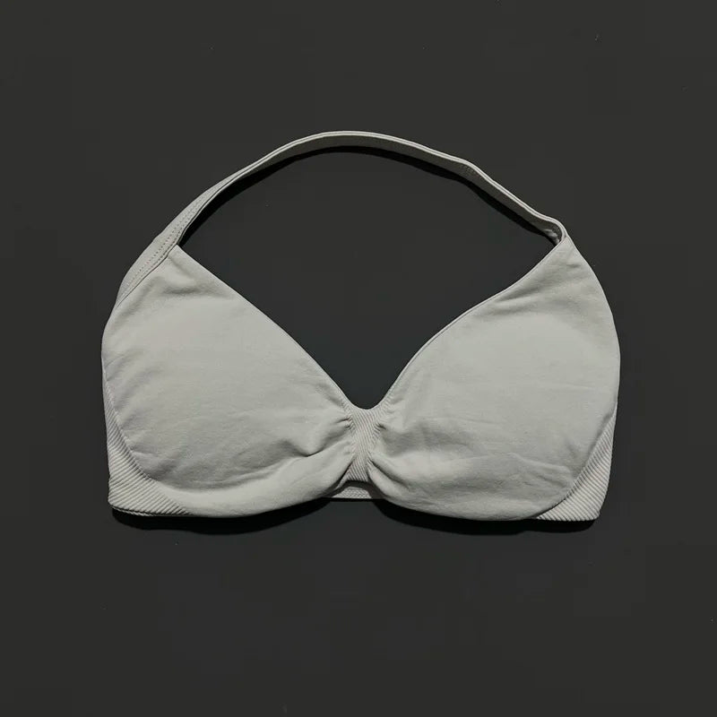 HISTELLO Strappy Bra Gym Top Women High Support Thin Strap Halter Sports Seamless Bras Scrunch Push-up Workout Yoga Tank Tops