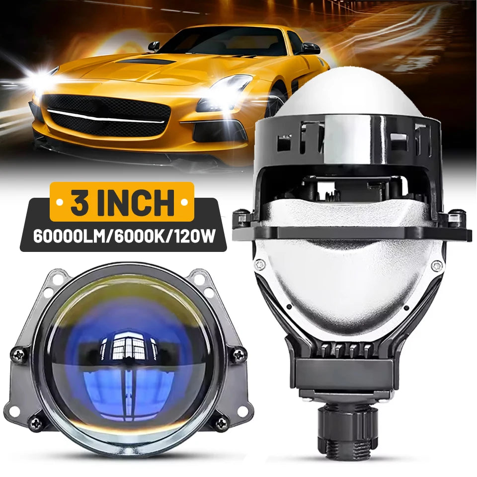 2PCS 3 Inch Bi LED Projector Lenses For Headlight Hella 120W 60000LM Auto Lamp Car Lights Retrofit Kits Hyperboloid Lens