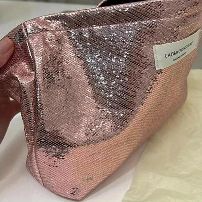 Portable Large Capacity Shiny Sequins Cosmetic Bags Silver Champagne for Women Toiletries Skincare Storage Bag Make Up Pouch