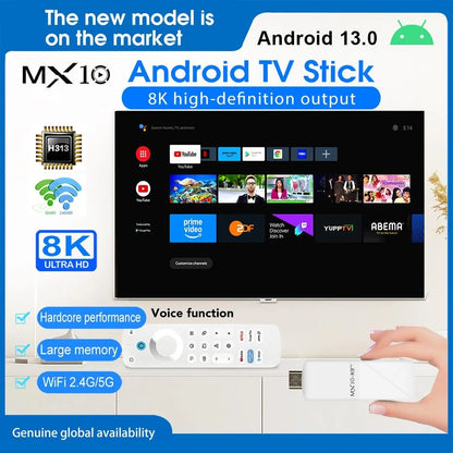 Smart TV Stick MX10 K9PRO Android 13 Dual-Band WiFi2.4G+5G BT5.0 Support Voice Control 2GB+16GB Chromecast TV Stick