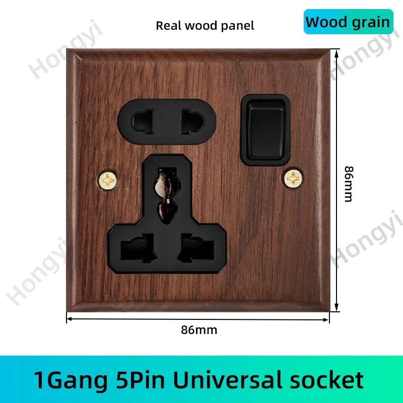 Black walnut retro European retro wall lamp switch socket, solid wood brass toggle switch board 1-4Gang 2Way antique home switch