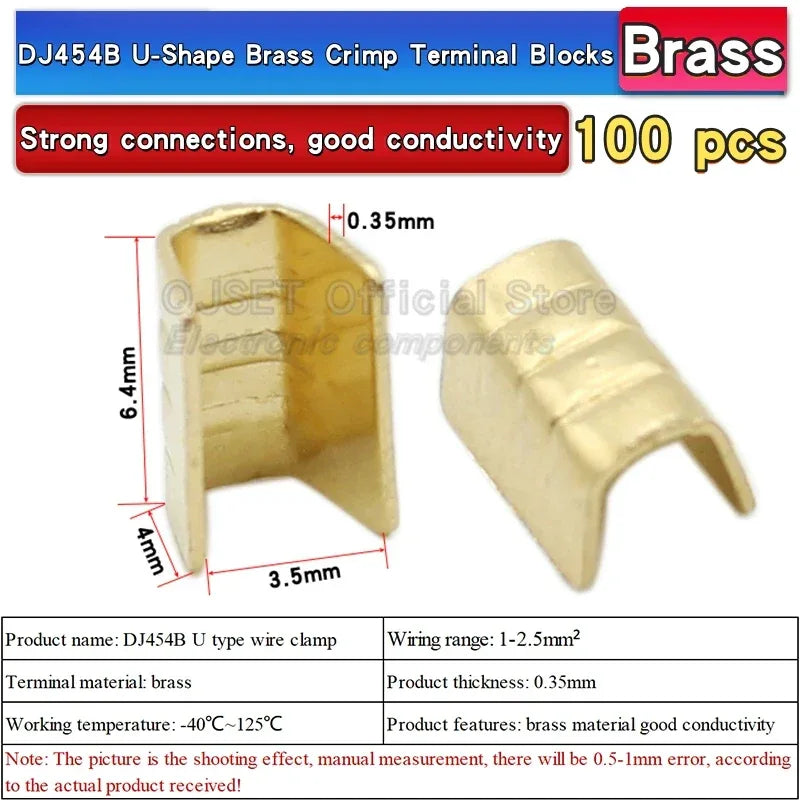 100Pcs DJ454 Wire 0.5-6.0mm² U-shape copper wire crimp terminals Cold pressed connectors Cable lugs for wire splice terminals DJ