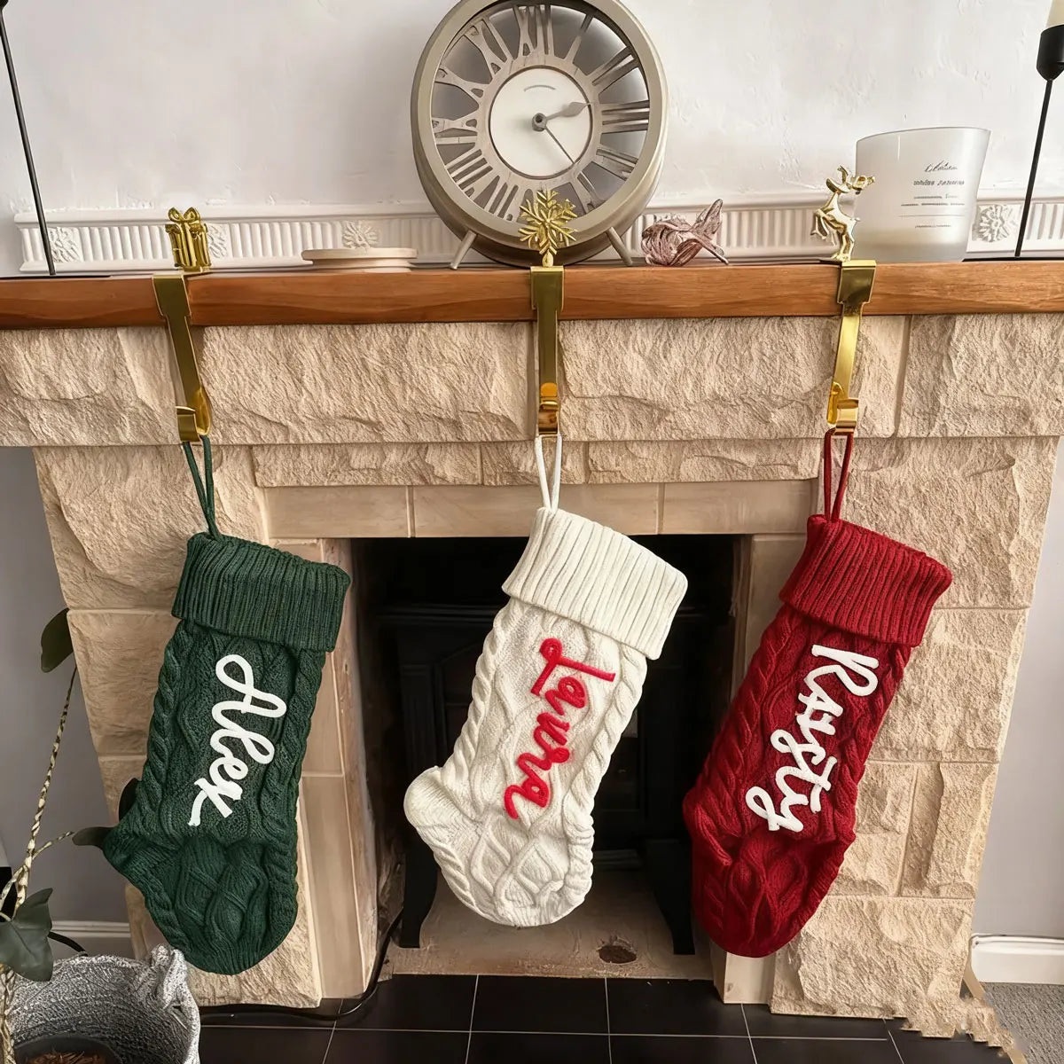 A vintage personalized Christmas stocking with embroidered name and customizable letters, perfect as a family Christmas gift