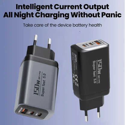 Multi Ports USB Type C Fast Charger 150W Super Charging Wall EU/US/UK Plug Charger Quick Charge3.0 USB Adapter PD3.0 Charge Head
