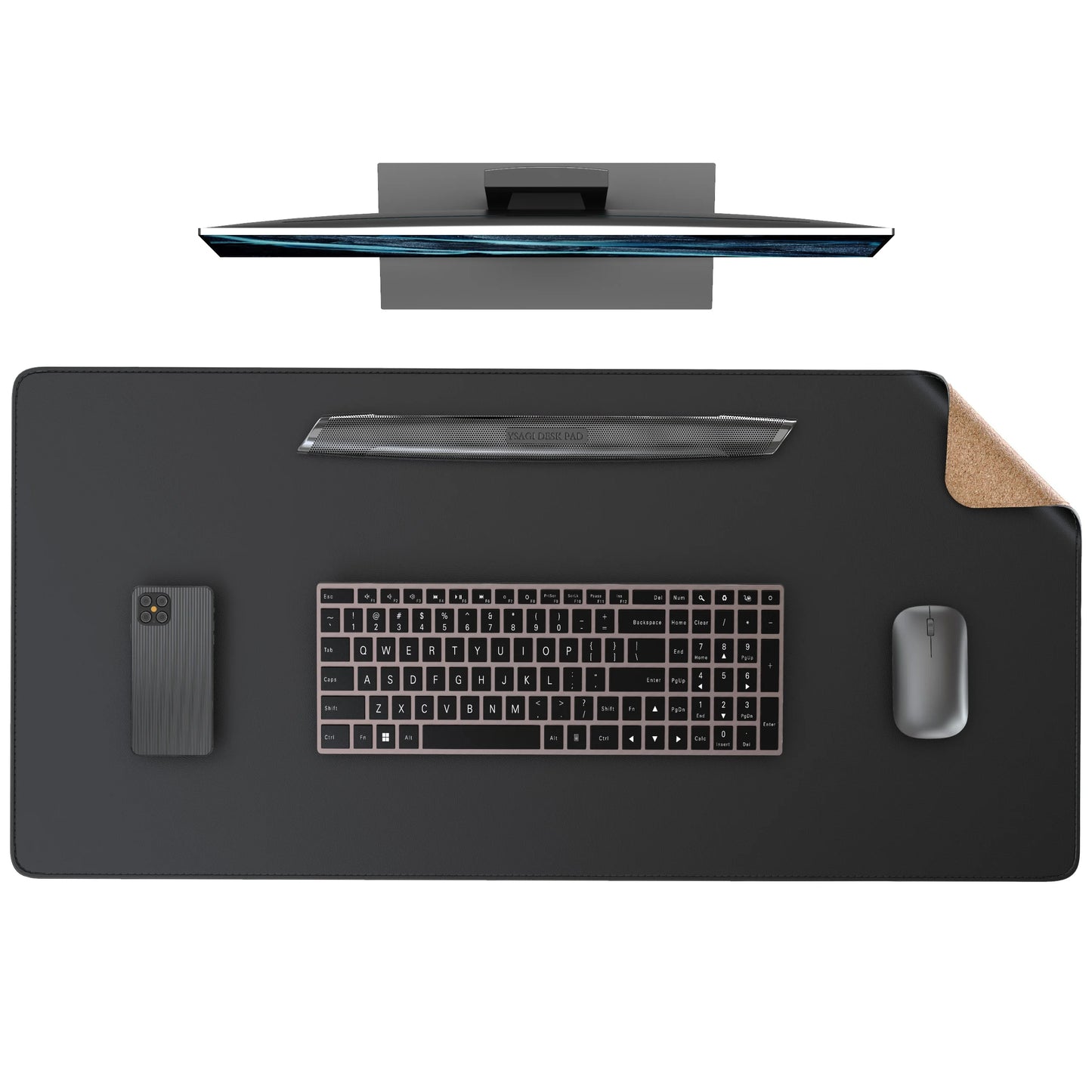 Dual Sided Desk Mat,Leather Desk Pad,Black Cork Desk Mat Protector,Large Mouse Pad,Desk Writing Pad for Office and Home