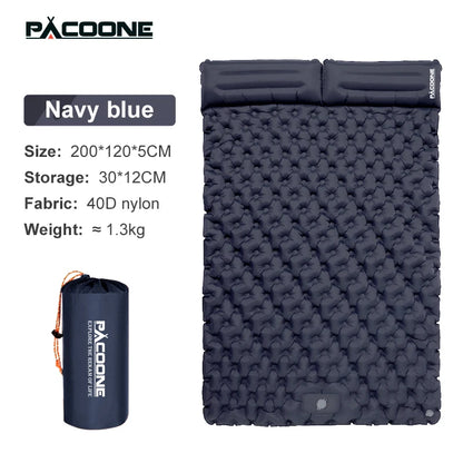 PACOONE Double Sleeping Pad Camping Mattress 2 Person Extra Thick Queen Camping Pads Tent Mattress for Adults (Foot Pump) New