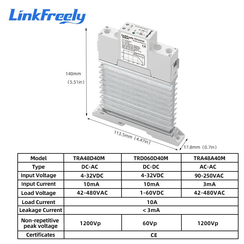 17.8mm Slim Solid State Relay Module Integrated Heatsink SSR DC-DC DC-AC AC-AC DIN Rail 40A DC AC Control Relay Patent Design