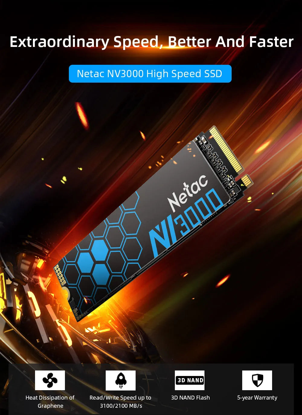 Netac NV3000 SSD M2 NVMe 3500MB/s PCIe 3.0 HD 250GB 500GB 1TB 2TB M.2 Hard Disk Internal Solid State Drive for Desktop Laptop
