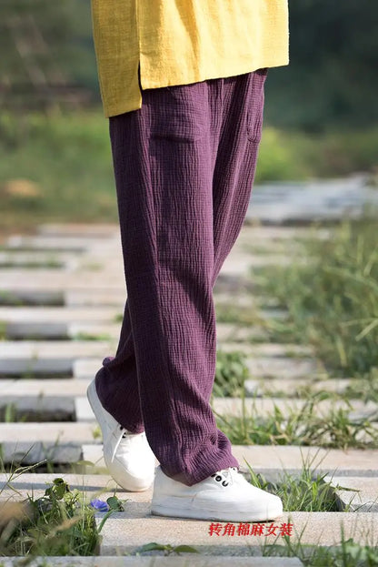 2024 Spring Women' Fashion comfortable cotton linen pants Plus size Women pleated Autumn pants with pockets 5XL 6XL pantalones