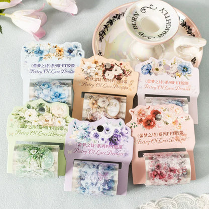 Mr. Paper 1 Roll Lace Flower PET Tape Home Decoration for Scrapbook Frame Phone Case Notebook Phone Case Collage Sticker Gifts