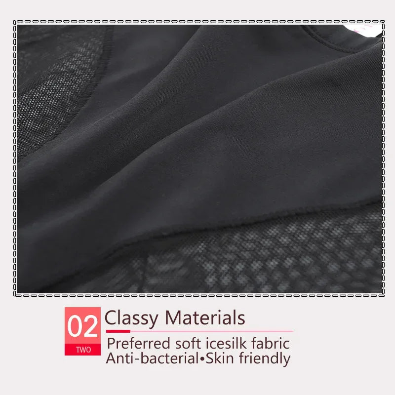 Ice Silk Women Underwear Panties Transparent Mesh Gauze Corset Waist Slimming Black Briefs Female Trainer Shaping Underpants2024