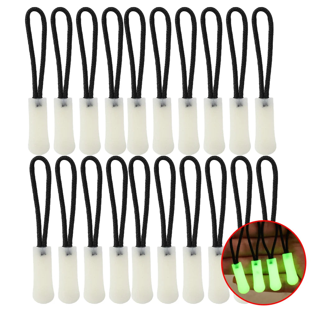 30-3pcs Luminous Zipper Pull Rope Glow in The Dark Zipper Head Anti-lost Backpack Clothes Jackets Slider DIY Repair Sewing Tool
