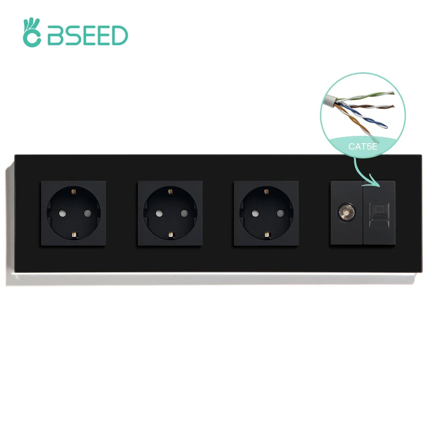 BSEED Single TV CAT5 Internet Socket Double EU Power Socket Triple Germany  With RJ45 Television Wall Sockets Glass Frame