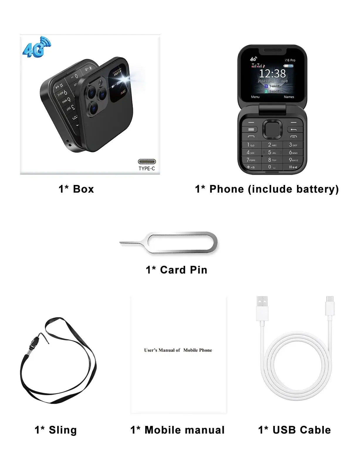 SERVO i16 PRO 4G LTE Mini Flip Mobile Phone Dual SIM Standby Call Recording Speed Dial FM Radio 1.77" Screen Foldable Cellphones