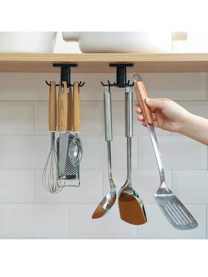 6 Hooks Kitchen Rack Kitchen Organizer Home Accessories 360 Degrees Rotating Cabinet Hanger Utensils For Kitchen Convenience