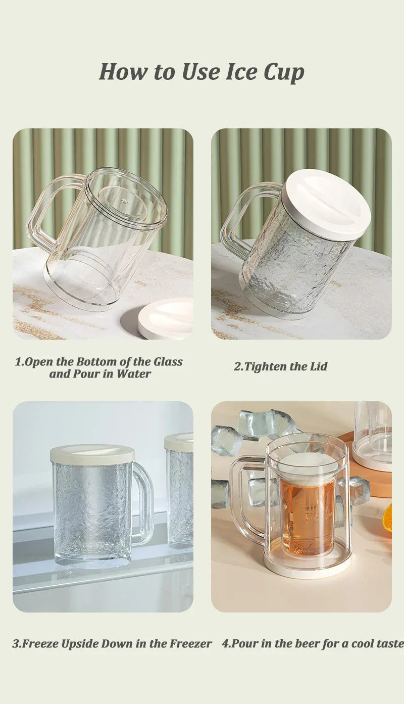 Double Wall Gel Frosty Freezer Ice Mugs Beer Mug with Handles Transparent Whiskey Glasses for Bar Outdoor Drinking Glasses