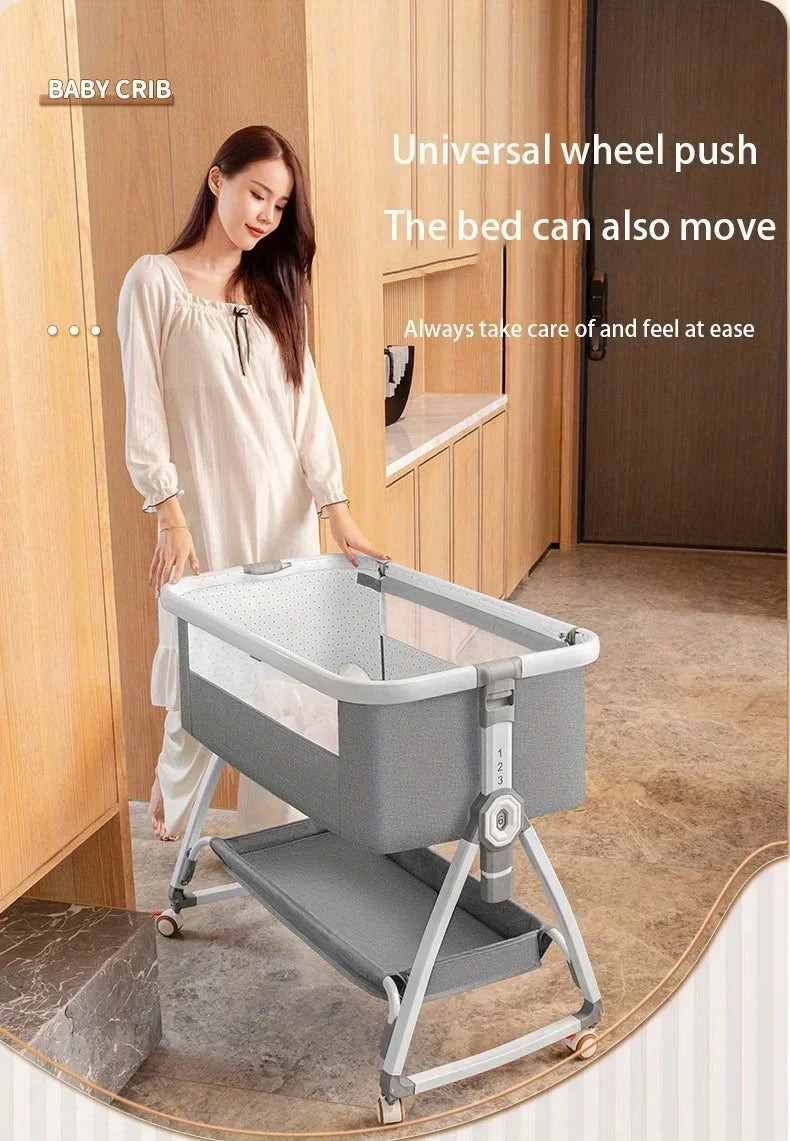 Multi Functional Baby Crib with Foldable Height Adjustment Splicing, Portable and Movable Bedside Swing, Cradle, Sleeping Bed