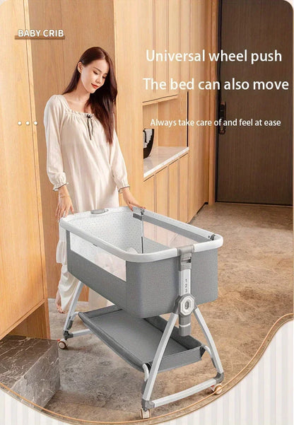 Multi Functional Baby Crib with Foldable Height Adjustment Splicing, Portable and Movable Bedside Swing, Cradle, Sleeping Bed