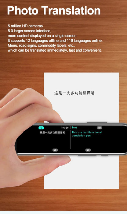 MD08 Smart Voice Translator 5.0" Screen Dictionary Translation Pen Scanner Text Scanning Translator 116 Languages for Learning