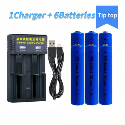 6PCS 10440 LiFePO4 Battery 3.2V 350mAh AAA Battery Charger for Electric toothbrush Electric mosquito swatter Loudspeaker Shaver