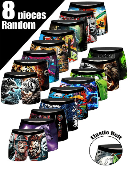 8Pcs Men's Boxer Briefs S-XXXL Soft Polyester Underwear Elastic Waistband Quick-Dry Breathable Lightweight Men Boxer Shorts