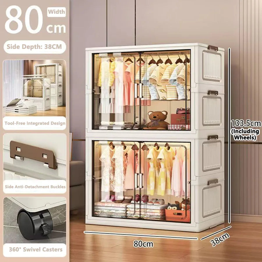 Multi-Functional Folding Storage Cabinet with Doors White/Black/Gray for Home Office Kitchen Bathroom Organizer