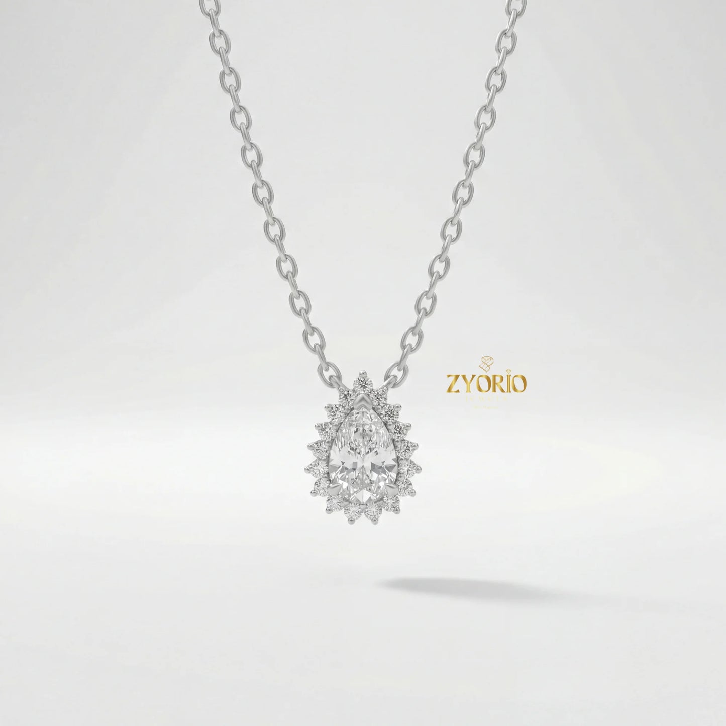Gold Pear Halo Diamond Luxury Pendant with Sparkling Diamonds Elegant Timeless Design Link Chain for Wedding Party & Anniversary