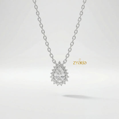 Gold Pear Halo Diamond Luxury Pendant with Sparkling Diamonds Elegant Timeless Design Link Chain for Wedding Party & Anniversary