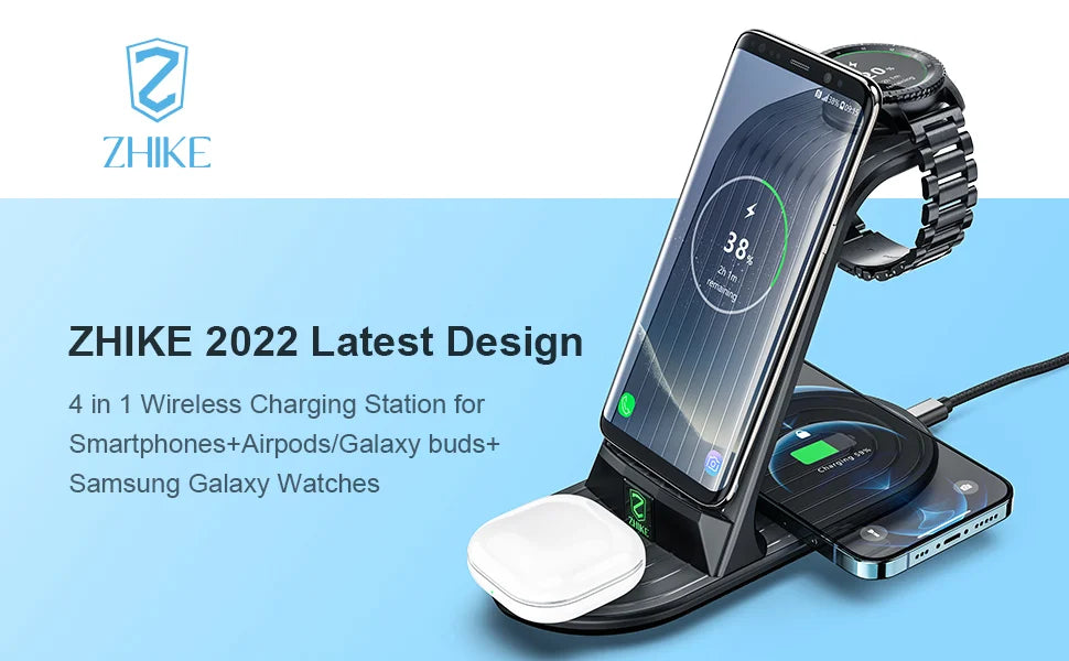 Wireless Charger, ZHIKE 4 in 1 20W Wireless Charging Station Compatible with Galaxy Phone/Watch/Buds.