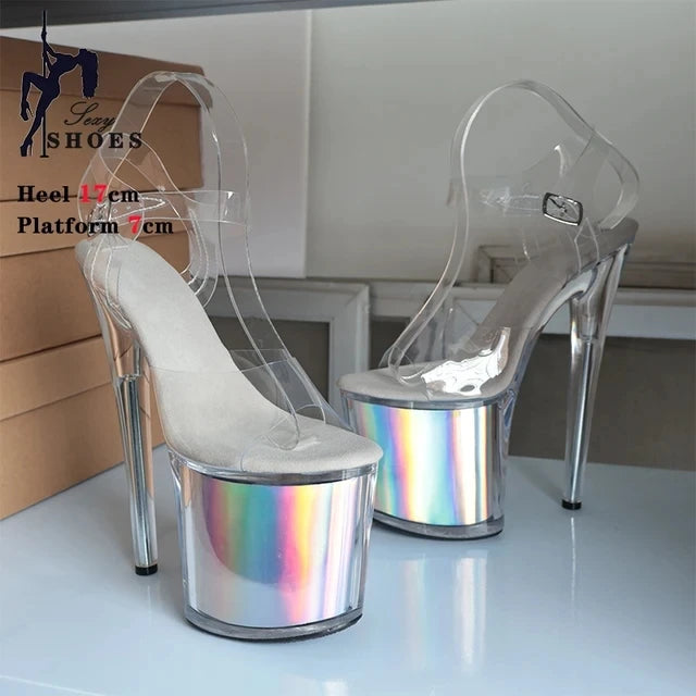 New Pattern Superior Quality Super High Heel Ladies Shoes High Heel Ladies Shoes 17CM/7inches Crystal Thin Heels Sandals Wedding