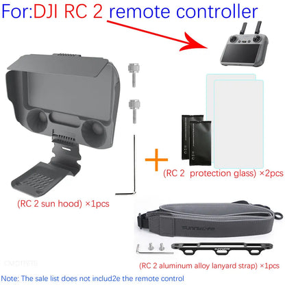 Controller Cover for DJI AIR 3 RC 2 Sun Hood for DJI RC Remote Controller Cover Lanyard Strap Tempered Glass Case Accessories