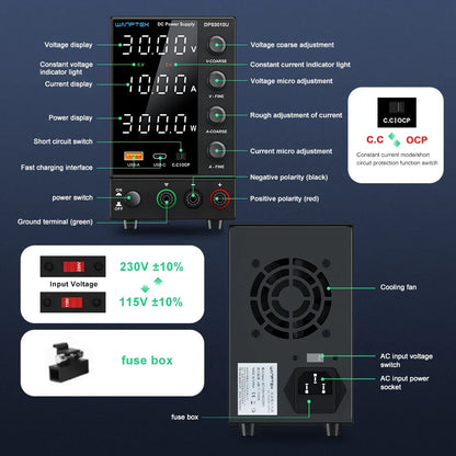 Wanptek DC Laboratory Power Supply 30V 10A 60V 5A 120V 3A Adjustable Voltage Current Applicable voltage 110V 220V Power Supply