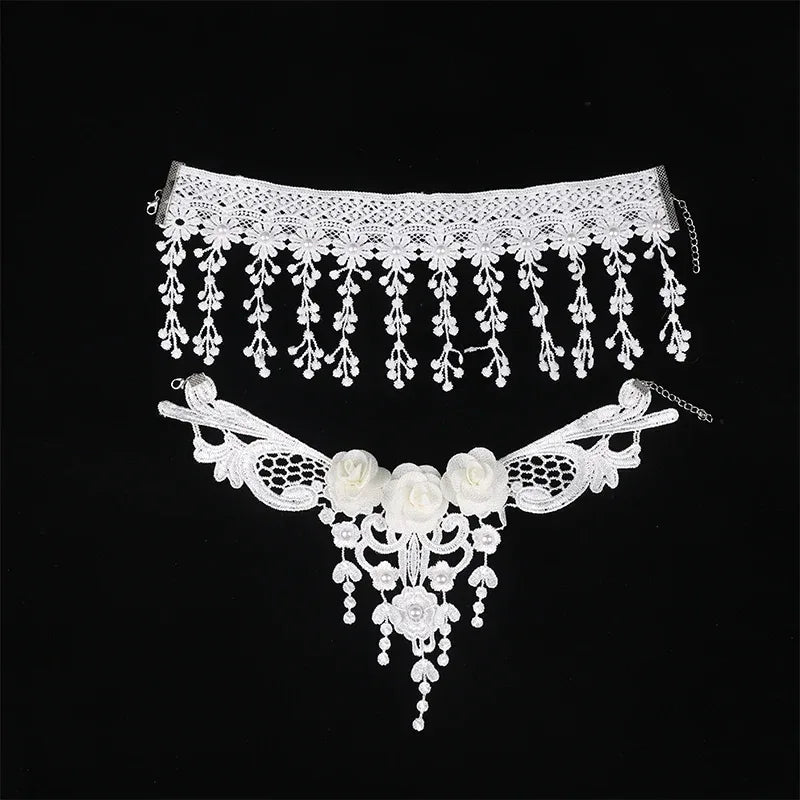 Gothic Victorian Black Lace Necklace Women Girl Boho Crystal Tassel Sexy Lace Choker Steampunk Dark Loli Style Halloween Jewelry