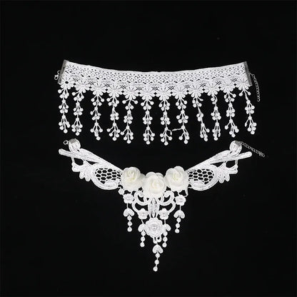 Gothic Victorian Black Lace Necklace Women Girl Boho Crystal Tassel Sexy Lace Choker Steampunk Dark Loli Style Halloween Jewelry