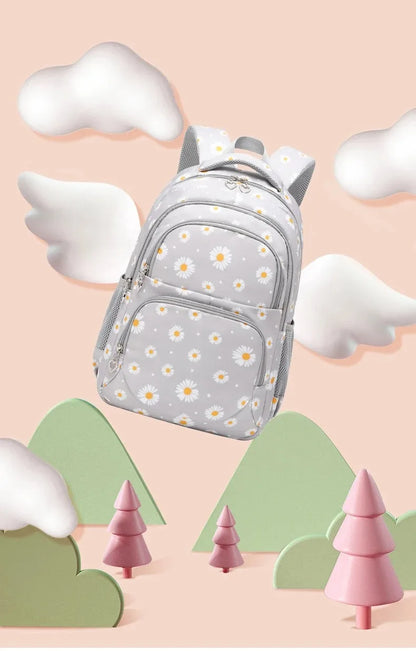 Daisy Pattern School Bag Backpack Pencil Case Handbag Three Piece Set Nylon Fabric Waterproof Boys Girl Teenagers Trend Backpack