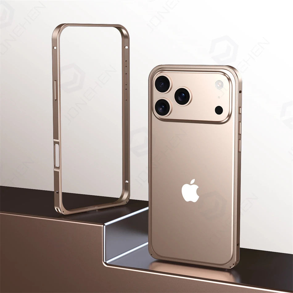 17pro Light Aluminum Metal Bumper Case Orange For iPhone 12 13 14 Plus 15 16 17 Pro Max Ultra Thin Alloy Back Frame Accessories