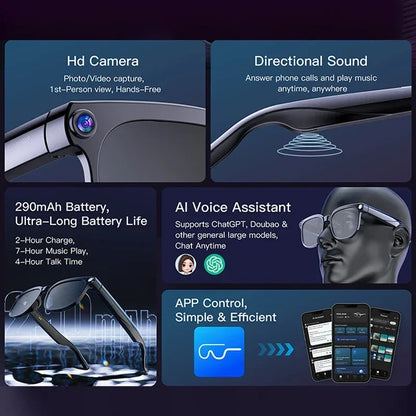 Men AI Smart Glasses 2026 New Color-Changing Translation Glasses 800W Camera Waterproof Call Photo Video Recording Sunglasses