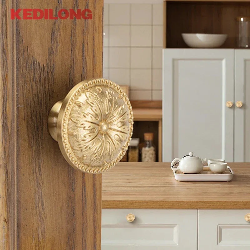 KEDLO Brass handle single hole solid cabinet door light gold European style drawer kitchen shoe cabinet wardrobe brass knob