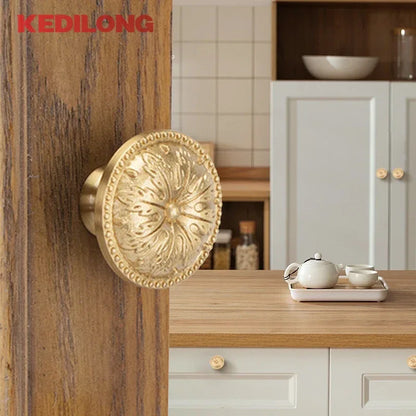 KEDLO Brass handle single hole solid cabinet door light gold European style drawer kitchen shoe cabinet wardrobe brass knob