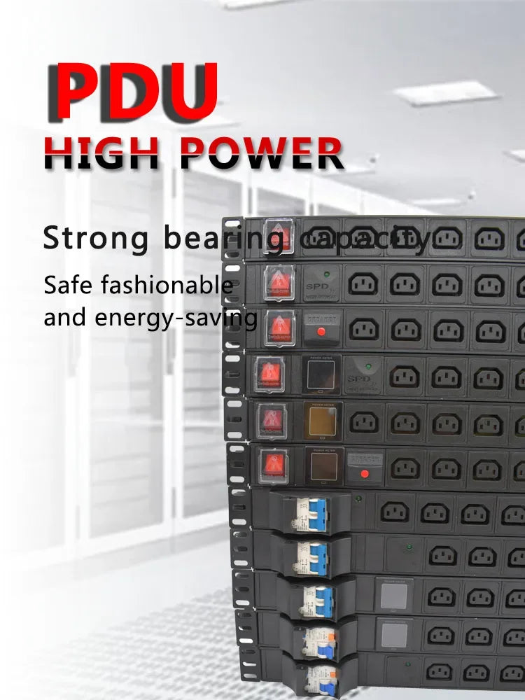 19 inches PDU SPD ammeter overload protection air switch Short circuit switch module power strip  IEC-320 C13 output C14 PLUG