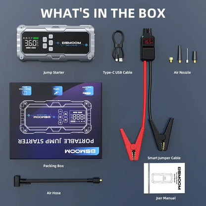26800mAh Jump Starter with Air Compressor 4000A Booster Tyre Inflator Portable Car Battery Power Bank Charger Air Pump