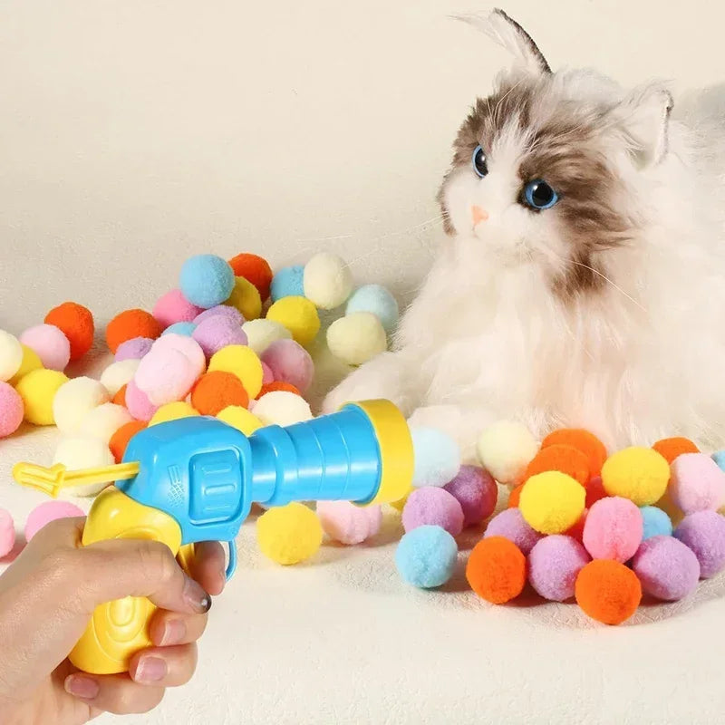 Cat Toys Automatic Ball Launcher Training Toy For Pet Kitten Creative Mini Shooting Gun Games Stretch Plush Toys Pet Supplies