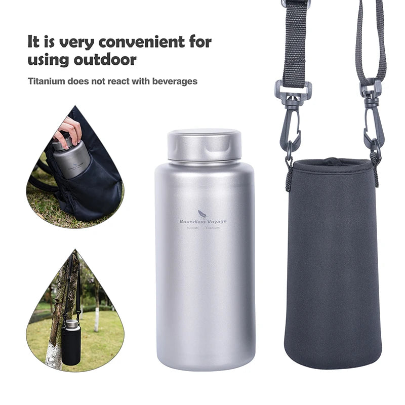 Boundless Voyage Sports Bottle 1000ml, Titanium Water Bottle Wide Mouth, Camping Hiking Cycling Drinkware, Tea Coffee Canteen